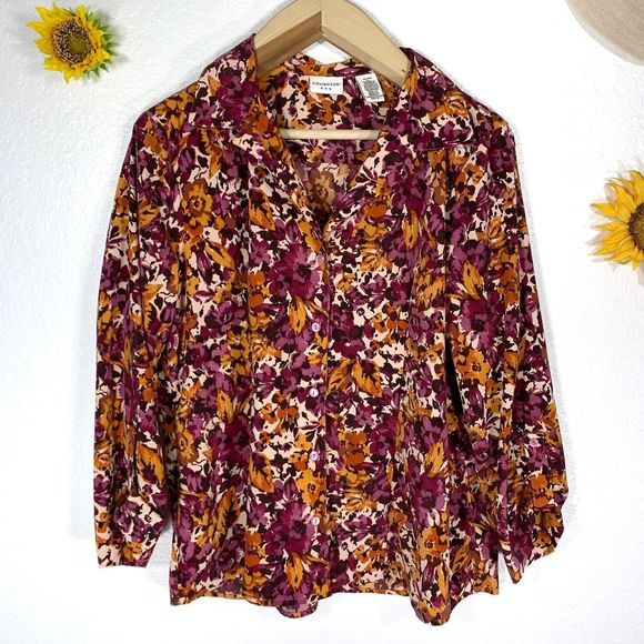 covington floral button latch sleeve ruched blouse size XL womens - Picture 1 of 11